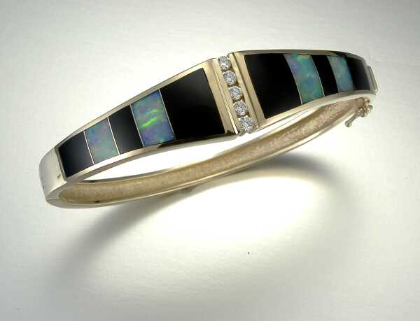 .28tw Diamond, Onyx, Opal Bracelet